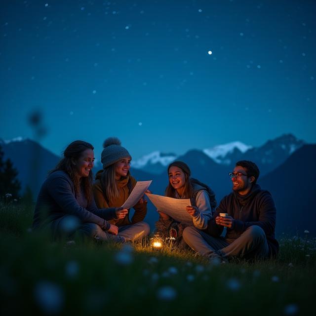 Begeisterte Sterngucker auf einer Alm in Österreich